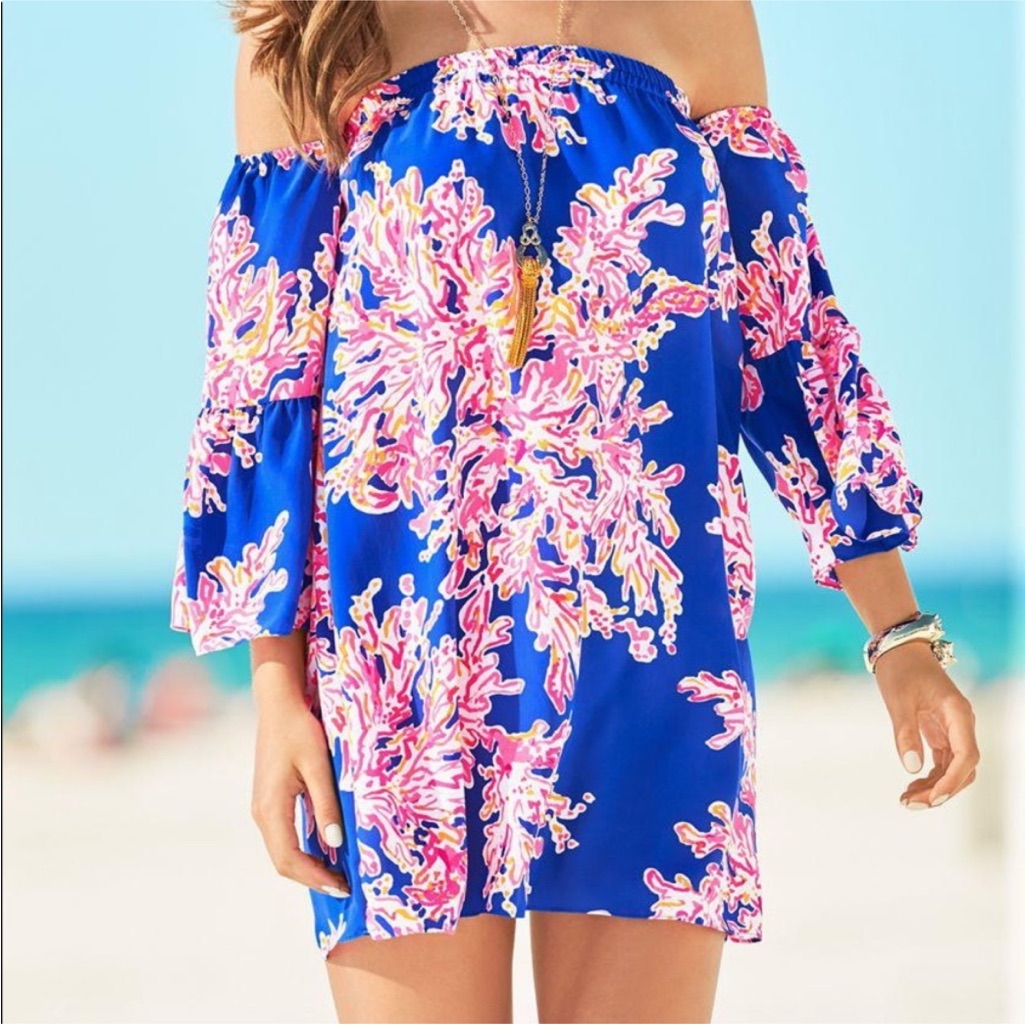 Lilly Pulitzer Sanilla Silk Dress In Brilliant Blue It’s Eelectric Sz S